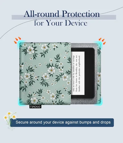 Vista 4 de TiMOVO - Funda para lector electrónico de 6 a 7 pulgadas, color verde y flor Funda protectora para lectores electrónicos Paperwhite/Colorsoft