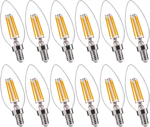 Vista 23 de FLSNT Bombillas LED ámbar para candelabros equivalentes a 40 W, bombillas LED B11 E12, 2200 K blanco cálido, regulable, 330 lm, 96 unidades UL