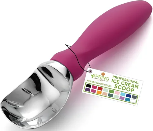 Vista 40 de Spring Chef - Cuchara para helado rosa de alta resistencia con mango suave, cuchara profesional para helado, cuchara de metal para masa de galletas