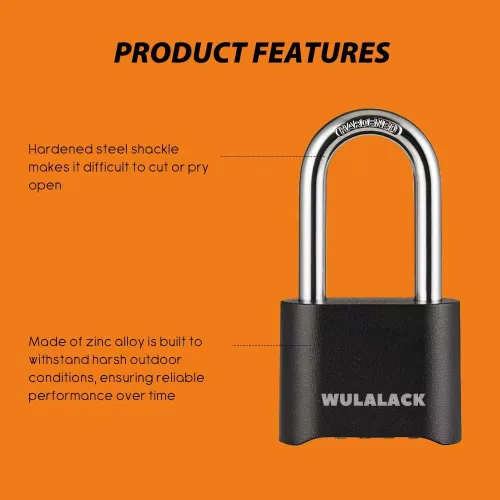 Vista 3 de WULALACK - Candado de combinación para exteriores, candados resistentes a la intemperie con código, combinación de candado reajustable