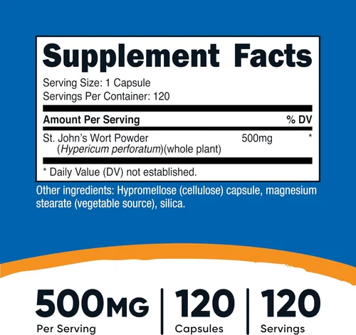 Vista 2 de Nutricost - Cápsulas de hierba de San Juan (500 mg) 120 cápsulas - Vegetarianas, sin gluten y sin OMG