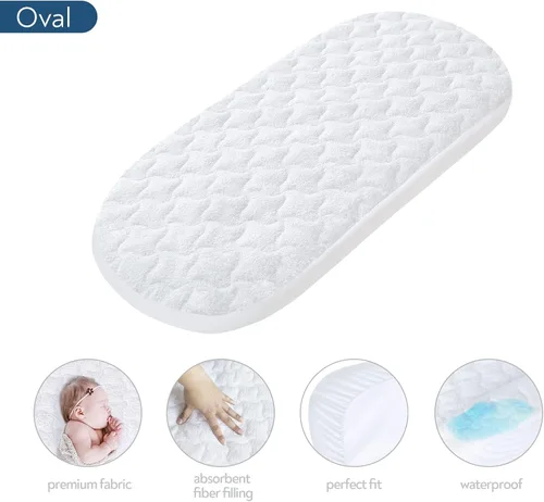 Vista 3 de Funda impermeable para colchón de moisés de 13 x 30 pulgadas, apta para moisés UPPAbaby Protector de colchón acolchado para moisés, 2