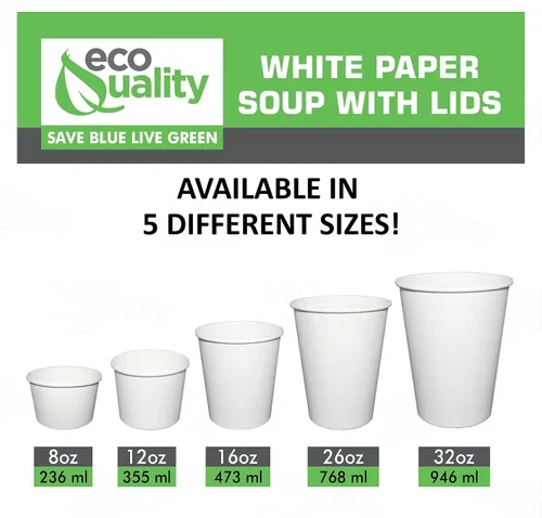 Vista 2 de EcoQuality Recipientes desechables de papel blanco para sopa de 8 onzas [100 unidades] – recipientes de media pinta para helado, tazas de yogur