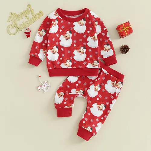 Vista 2 de Ropa de Navidad para bebé de dibujos animados, estampado de hombre de jengibre, sudadera de manga larga, pantalones, 2 piezas