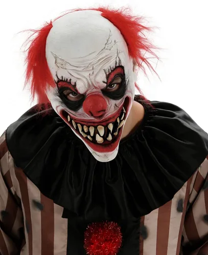 Vista 3 de Disfraz de payaso aterrador para hombre, overol de circo a rayas vintage y máscara para Halloween