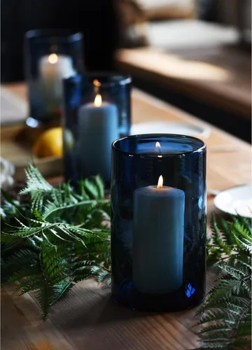 Vista 2 de Candelabro de huracán azul ARIAMOTION a granel para jarrón de vidrio cilíndrico, diseño de burbujas sembradas, moderno, estilo granja, hecho a mano