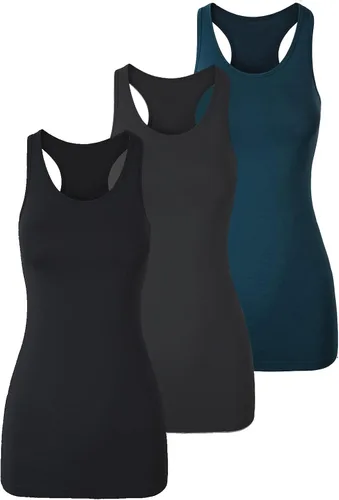 Vista 9 de TAIPOVE Camisetas largas sin mangas para mujer de algodón para capas con espalda cruzada extra largas para ropa deportiva, paquete de 3