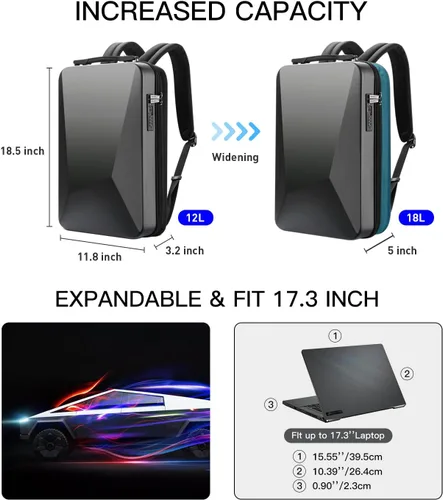 Vista 2 de BOPai - Mochila con carcasa dura aprobada por la TSA para portátil para hombres, mochila para juegos de 17.3 pulgadas, Negro, 17,3 pulg., Casual