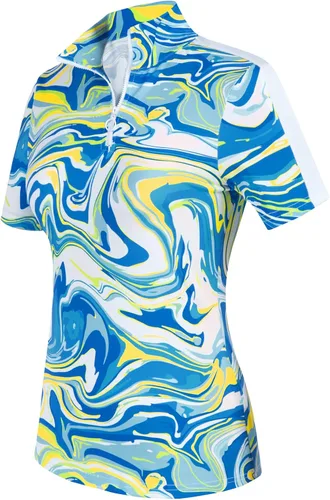 Vista 2 de JACK SMITH Camisa de golf de manga corta para mujer, que absorbe la humedad, camiseta polo deportiva con cremallera, protección solar, tallas S-XXL