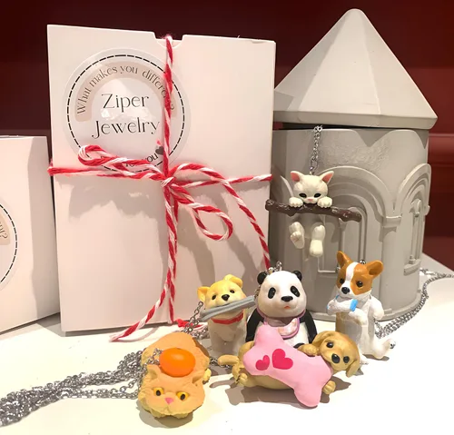 Vista 3 de 3d Panda Necklace Animal Set for Girls and Women, Silver Chain Jewelry Inspired by Cute Panda Corgi Dog Cats, Gift for Pet Lovers