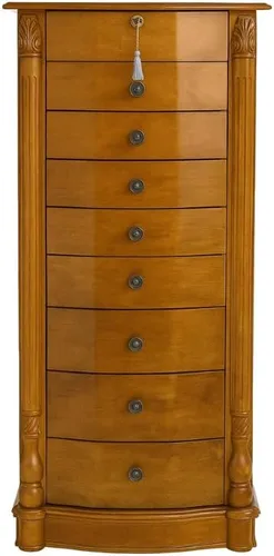 Vista 10 de Hives and Honey Florence Jewelry Armoire - Organizador de almacenamiento de joyas con 8 cajones forrados de fieltro, espejo de tocador, rollos