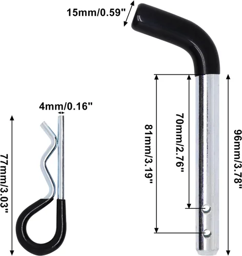 Vista 2 de 2 piezas de pasador de enganche de remolque, pasador de enganche de remolque de 1/2" para tractor con clip, pasadores de remolque con mango negro