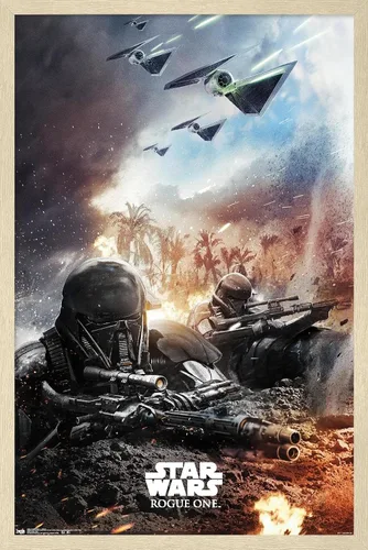 Vista 7 de Trends International Star Wars: Rogue One - Póster de pared de trinchera, 14.725 x 22.375 pulgadas, versión enmarcada de madera de granero Versión