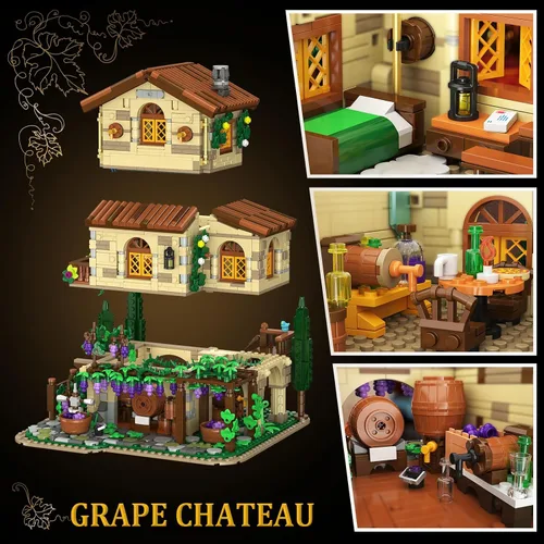 Vista 4 de INSOON Winery Chateau - Juego de construcción de casa con luces, modelo de construcción de castillo de viñedo, decoración del hogar, 1826 piezas