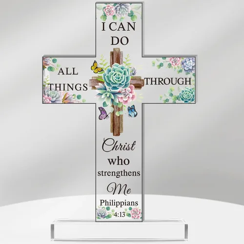 Vista 8 de Regalos Cristianos de Acrílico Chunful para Mujer y Hombre Cruz de Jesús Religiosa y Decorativa con Versículos de la Biblia y Oraciones Cruz