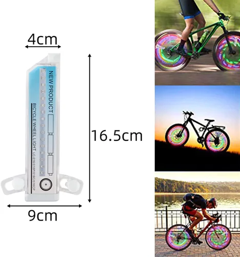 Vista 6 de Luces de rueda de bicicleta, luces de rueda de bicicleta para conducción nocturna, reflector de radios de bicicleta, impermeable, 2 modos