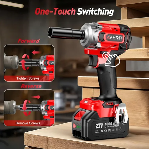 Vista 5 de Llave de impacto inalámbrica de 3/8 pulgada, pistola de impacto eléctrica de 450 N.m/ 330 Ft-lbs con motor sin escobillas, batería de 4000 mAh