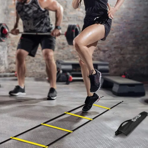 Vista 8 de GHB Pro Agility Ladder Agility Training Ladder Speed 12 Rung 20ft with Carrying Bag Amarillo-Paquete de 2