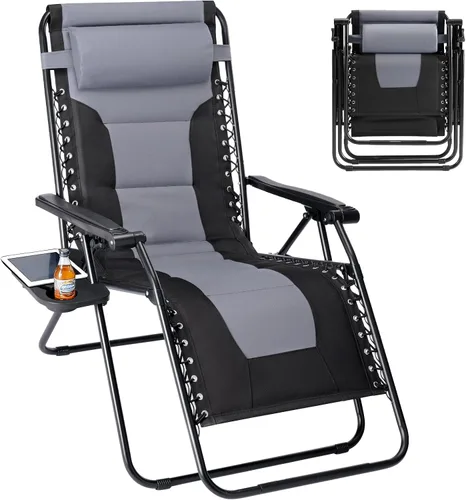 Vista 9 de Sillón de gravedad cero de gran tamaño, silla plegable reclinable para Negro y Verde
