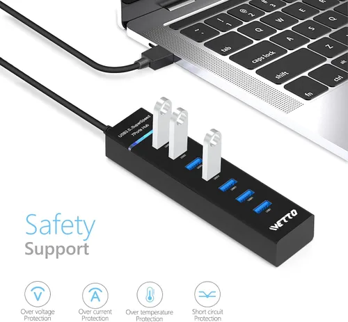Vista 4 de Hub USB 3.0 de 7 puertos, divisor de concentrador USB de datos IVETTO con cable de 3.3 pies de largo para laptop, PC, MacBook, Mac Pro, Mac mini