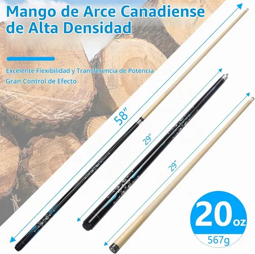 Vista 3 de Pool Cue, 58" Billiard Cue Stick 2-Piece Maple Wood Pool Cue Stick 18 19 20 21oz for Bar House Pool Table Sports Azul 20oz