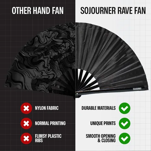 Vista 4 de SoJourner Bags Rave Fan – Abanico plegable grande – Abanico de mano Clack para raves, Halloween, Burlesque, atuendos arcoíris para mujeres