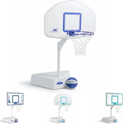 Vista 13 de Dunn-Rite Splash & Shoot, aro de baloncesto ajustable para piscina al aire libre con altura variable, pelota, base y borde de acero inoxidable de 18