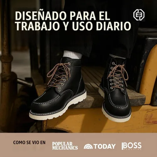 Vista 6 de EverBoots - Botas de trabajo para hombre, botas de cuero EverFit ligeras, cómodas, antideslizantes y con absorción de golpes, grano de aceite suave