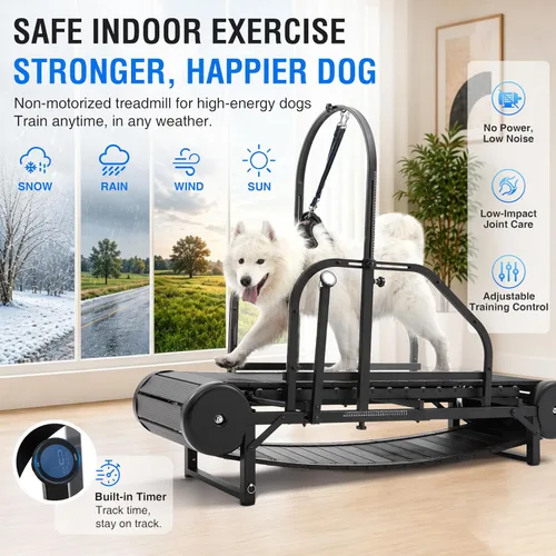Vista 2 de Non-Motorized Dog Treadmill for Large/Medium Dogs with Pedometer, Wide Running Slatmill, Self-Powered with Brake, 5-Level Incline, Heavy Duty