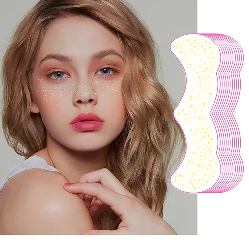 Vista 13 de Tatuaje facial de pecas con purpurina, 12 hojas de pecas impermeables con purpurina facial marrón, parches de maquillaje, tatuajes faciales
