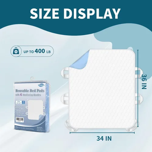 Vista 3 de Almohadillas de cama para incontinencia, lavables, de 4 capas, a prueba de fugas, para personas mayores, 34 x 36 pulgadas MILDPLUS Leakproof