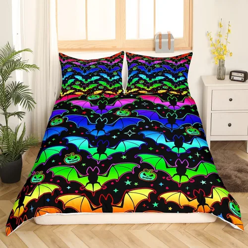 Vista 14 de Feelyou Funda de edredón de Halloween, tamaño individual, con 1 funda de almohada, decoración de Halloween, juego de ropa de cama con estampado