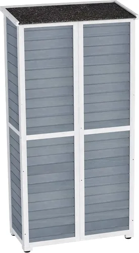 Vista 9 de GDLF Armario de almacenamiento para exteriores de madera y metal, cobertizo de jardín con techo impermeable y puertas resistentes con cerradura