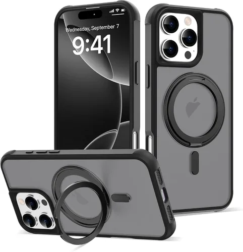 Vista 43 de Funda para iPhone 11 con soporte de anillo magnético giratorio de 360° [compatible con Mag-Safe] [Protección de grado militar] Funda translúcida