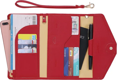Vista 2 de Zoppen - Billetera y porta pasaporte y documentos de viaje (Ver.5) para mujer con bloqueo Rfid y correa para la muñeca
