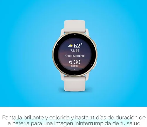 Vista 3 de Garmin vívoactive 5, reloj inteligente GPS de salud y fitness, pantalla AMOLED, hasta 11 días de batería, color marfil
