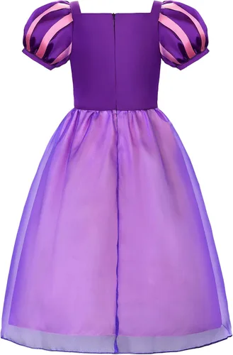 Vista 3 de Aoiviss Disfraz de Rapunzel para niñas, ropa de vestir de princesa, para cumpleaños, Halloween, cosplay, color morado