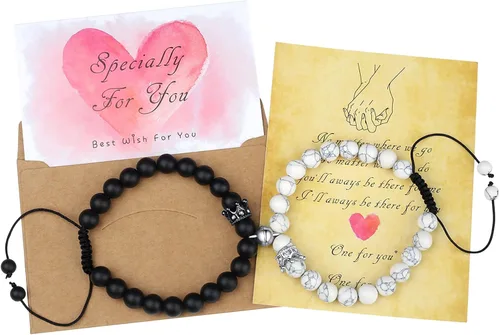Vista 3 de QINJIEJIE Pulseras geniales para parejas, obsidiana mate y turquesa blanca, pulseras para parejas, pulseras a juego con piedra esmerilada