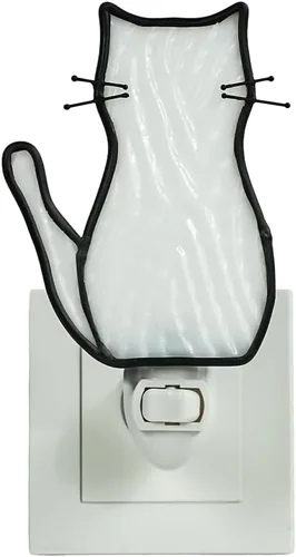 Vista 5 de BOXCASA Luz Nocturna de Gato Blanco, Lámpara de Vidrio Emplomado, Luz Nocturna Enchufable Amarilla Cálida para Sala de Estar, Dormitorio, Pasillo