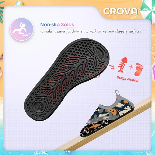 Vista 4 de CROVA Zapatos de agua para niños, calcetines acuáticos de secado rápido, antideslizantes, zapatos deportivos para niños y niñas pequeños