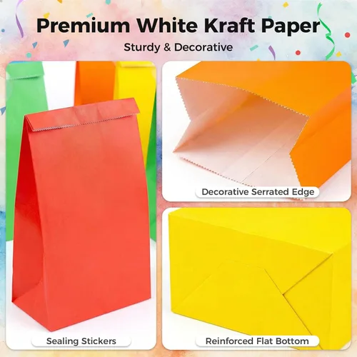 Vista 3 de JOHOUSE Paquete de 58 bolsas de papel de regalo, 8.8 x 4.7 x 3.1 pulgadas, bolsas de papel de colores para recuerdos de fiesta, boda, baby shower