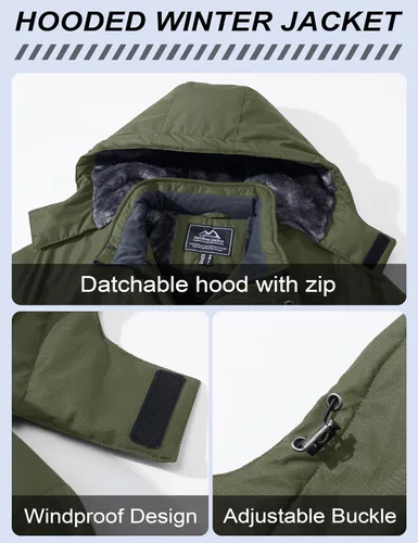 Vista 4 de MAGCOMSEN - Abrigos de invierno para hombre, impermeables, con forro polar, parka, con capucha, para esquiar, senderismo, trabajo