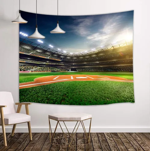 Vista 2 de Tapiz de campo deportivo para colgar en la pared, arte profesional de béisbol Grand Arena a la luz del sol, manta de pared, toallas de playa