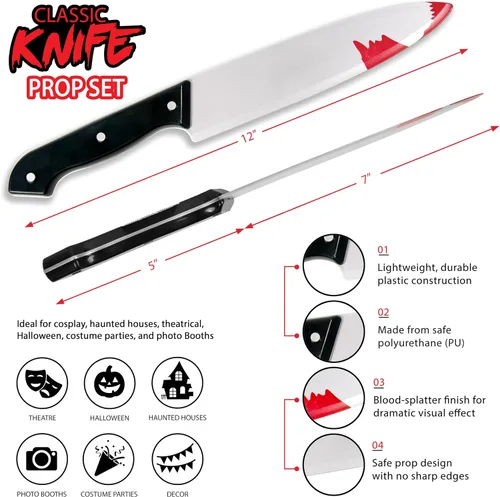 Vista 5 de Kangaroo 2 piezas de cuchillo falso de plástico clásico para Halloween Plateado - Paquete de 2