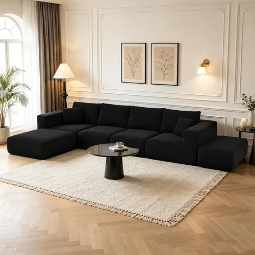 Vista 9 de Sofá modular de 152 pulgadas, sofás grandes sin hueso para sala de estar, moderna pana de felpa, sofá de nube seccional de gran tamaño con asiento