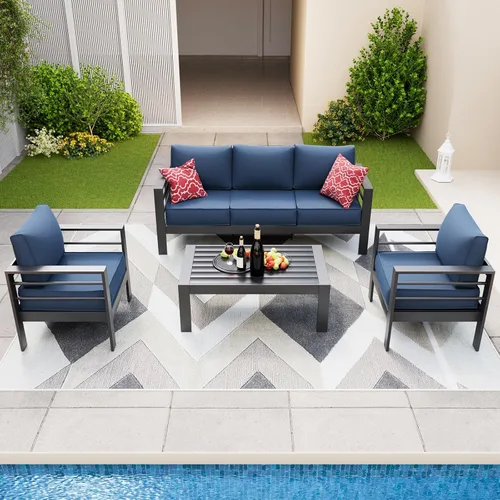 Vista 11 de Amopatio - Juego de muebles de aluminio para patio con cojines de olefina Gris oscuro/ Dorado