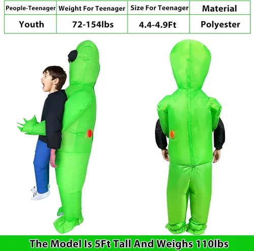 Vista 3 de Camlinbo Disfraz de alienígena inflable de Halloween para niños y niñas, alienígena sujeta, cosplay, fiesta de disfraces de Halloween