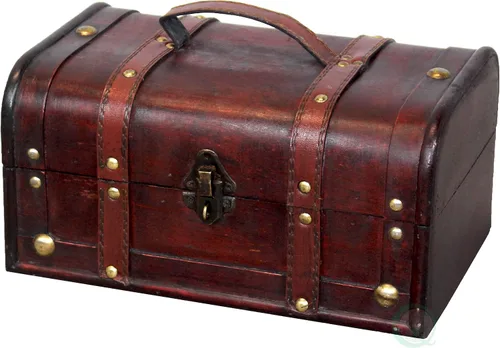 Vista 3 de Caja decorativa del tesoro de madera vintage con asa y candado pequeño