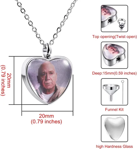 Vista 2 de MeMeDIY Collar personalizado con colgante de ala de ángel para urna de corazón grabado fotonombre para hombres y mujeres con piedra de nacimiento