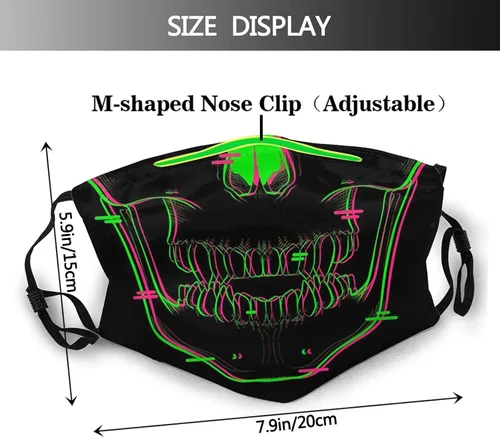 Vista 2 de Máscara facial gótica, lavable, reutilizable, pasamontañas, a prueba de polvo, bufandas de moda con 2 filtros para unisex